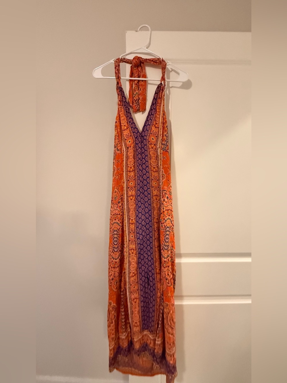 Angie Orange & Purple Halter V-Neck Maxi Dress - Picture 4 of 6